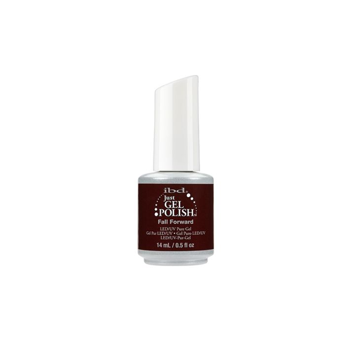 Front view of ibd Just Gel Polish Fall Forward variant of nail gel with label text in a 14 ml  bottle