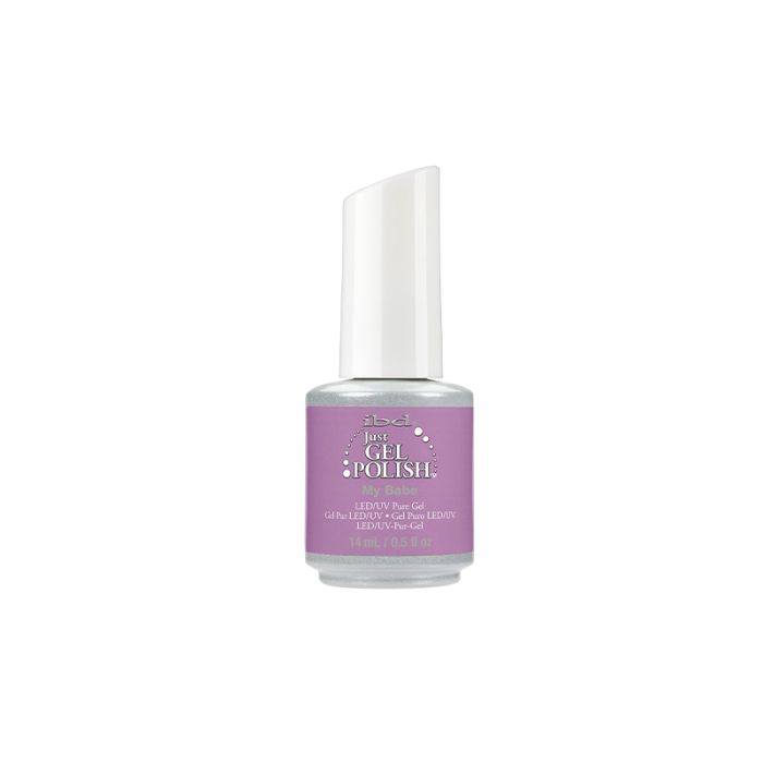 Frontage of ibd Just Gel Polish in My Babe variant with label text and two-tone color combination on its bottle