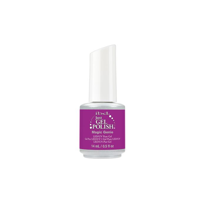 Frontage of a 0.5-ounce two-tone bottle of ibd Just Gel Polish with Magic Genie variation with printed text