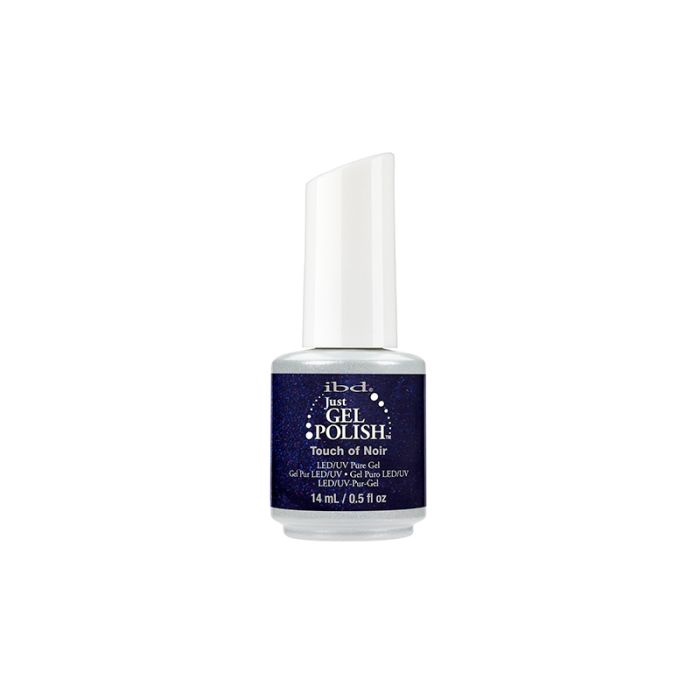 Frontage of ibd Just Gel Polish Touch Of Noir nail gel with label text in a 14 ml  bottle