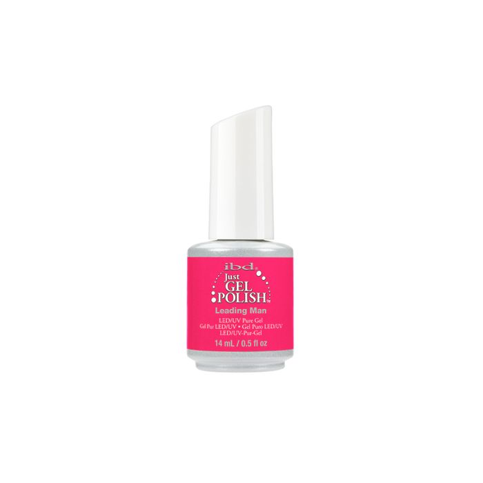 Two-tone 14 ml bottle of ibd Just Gel Polish in Leading Man variant of nail gel with printed text