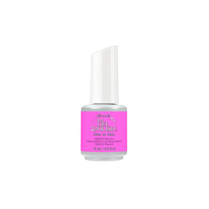 Front-facing of a 14 ml bottle of ibd Just Gel Polish with Chic to Chic variant along with its label text