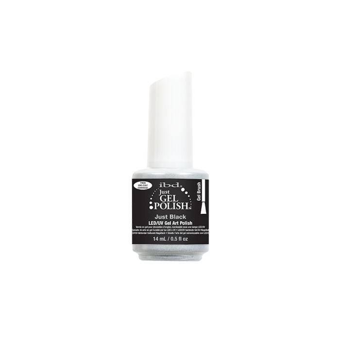 Frontage of ibd Just Black Gel Art / Gel Brush in 14 ml bottle with printed label text and product information