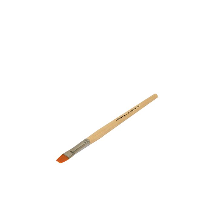ibd Gel Brush #6 Flat featuring its light finished wood handle, metal ferrule, & square synthetic fiber bristle brush tip