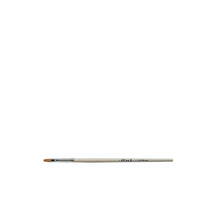 ibd Gel Brush laid horizontally showing its light wooden handle and metal ferrule holding a flat square brush tip