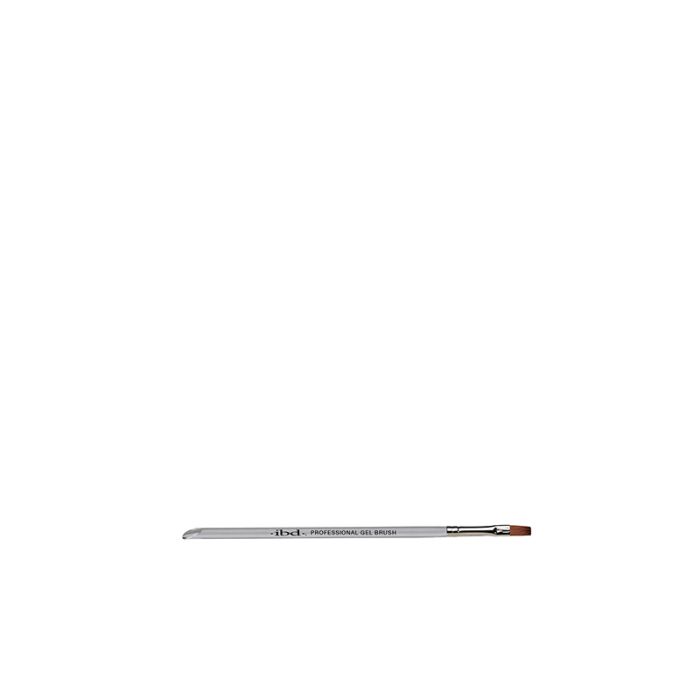 ibd Professional Gel Brush on white background showing its clear acrylic handle, metal ferrule, & square brush tip