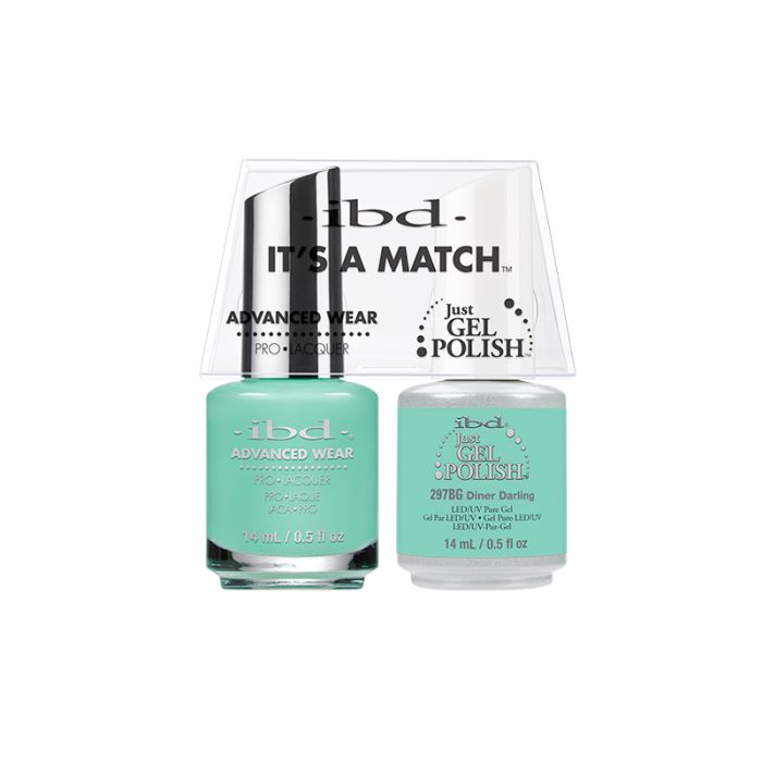 ibd Advanced Wear Color Duo Diner Darling package contents of 1 bottle each of gel & lacquer polish