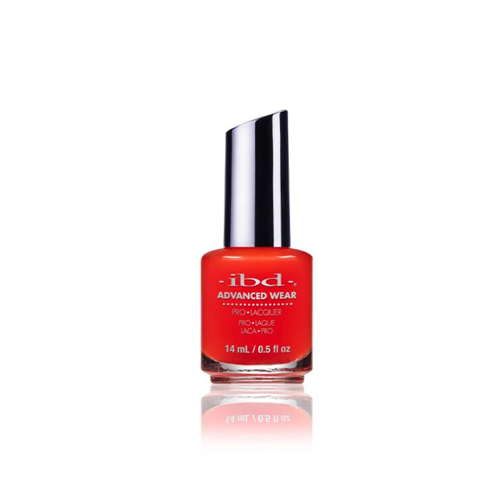 A 0.5 ounce glass bottle of ibd Advanced Eye Poppie nail color printed with product name & details