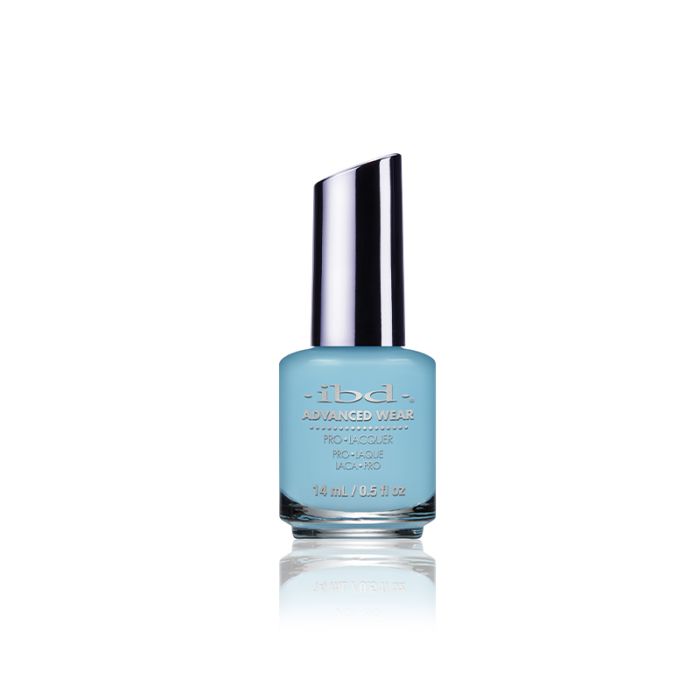 A clear 0.5 ounce bottle of ibd Advanced Wear Full Bluum facing forward showing its nail polish contents