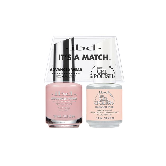 1 pack of ibd Advanced Wear Color Duo with Just Gel Polish Seashell Pink with14 ml bottle with label text and product details