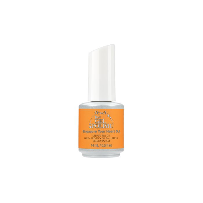 Frontage of ibd Just Gel Polish Singapore Your Heart Out with label text in a 14ml bottle with a two-tone color features
