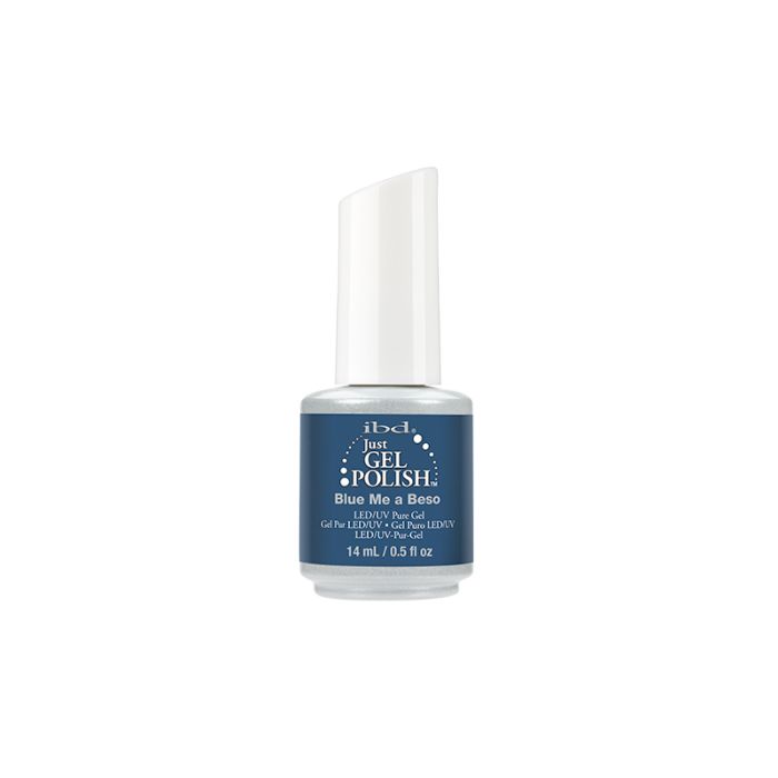 Frontage of ibd Just Gel Polish Blue Me a Beso with label text in a 0.5-ounce bottle