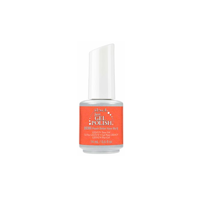 Frontage of  ibd Just Gel Polish Peach Better Have My in a 14ml two-color bottle with label text
