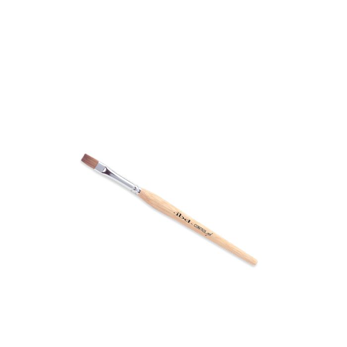 ibd Control Gel Brush featuring its tapered wooden handle, ferrule, & fine brown bristles