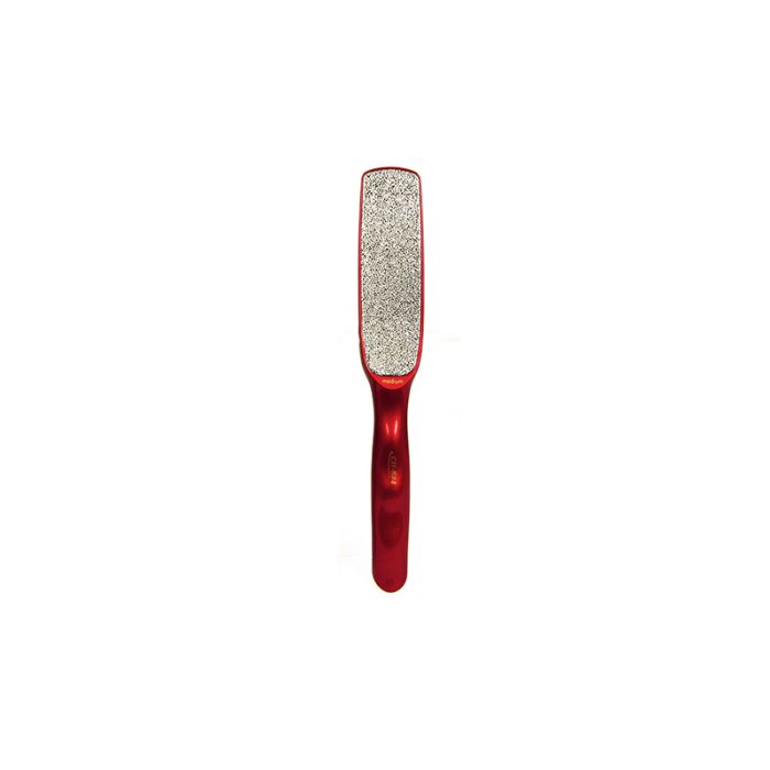 Checi Pro Dual-Sided Foot File featuring its red handle & its medium abrasive surface facing forward
