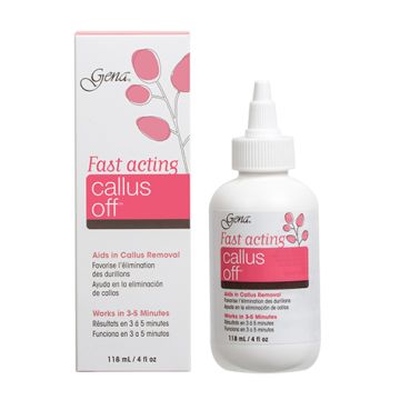 Preview of Gena Callus Off in 4-ounce size featuring its packaging  on the side with printed product information