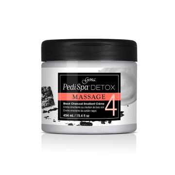 Front facing of Pedi Spa Detox Black Charcoal Creme with 15.4 ounce bottle with black cap cover lid
