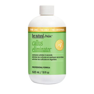 Front view of an 18 ounce bottle of ProLinc Callus Eliminator featuring its product label with information in 3 languages