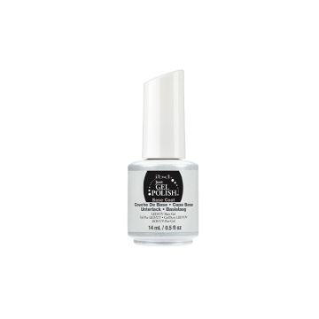 Front view of  ibd Just Gel Polish Base Coat in an 0.5-ounce bottle with label text isolated in white background