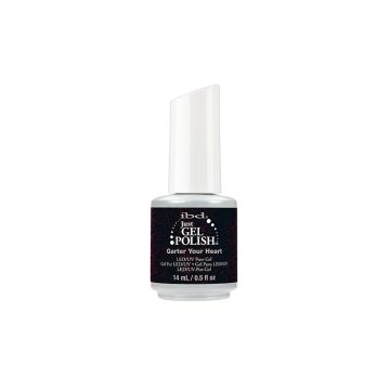 0.5-ounce bottle with two-tone color of ibd Just Gel Polish in Garter Your Heart variant of nail gel with label text