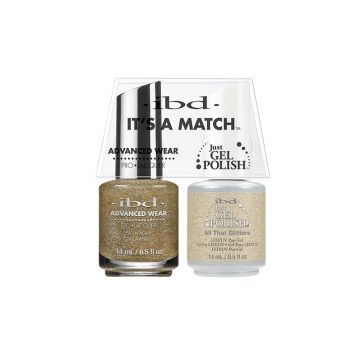 1 lacquer & 1 gel nail polish set included in ibd Advanced Wear Color Duo All That Glitters retail pack